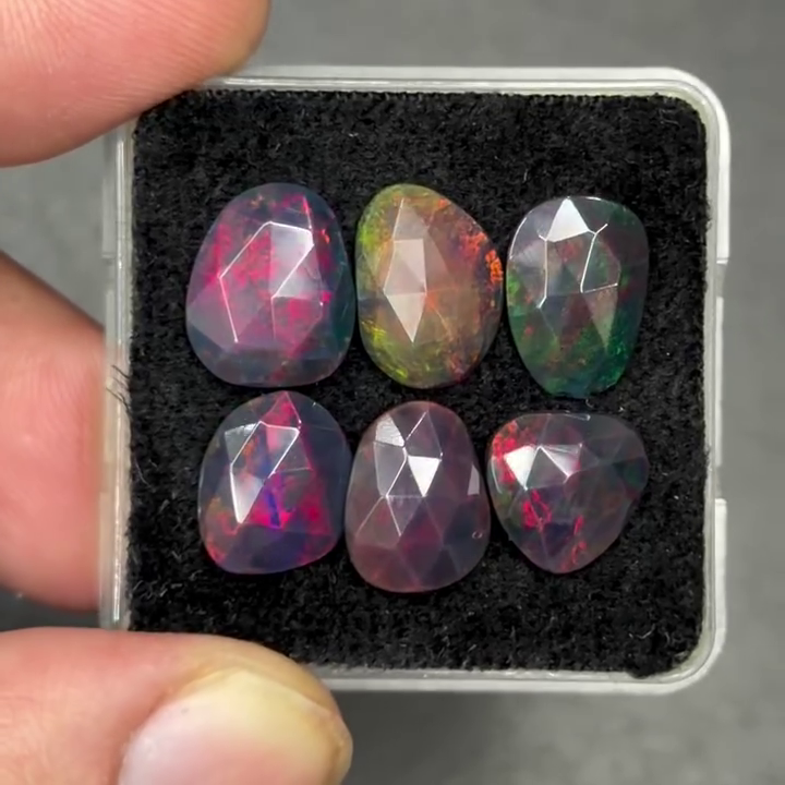 Black Ethopian Opal Freeform Shape Flat Back Rosecut Gemstones Lot, 9-12 mm