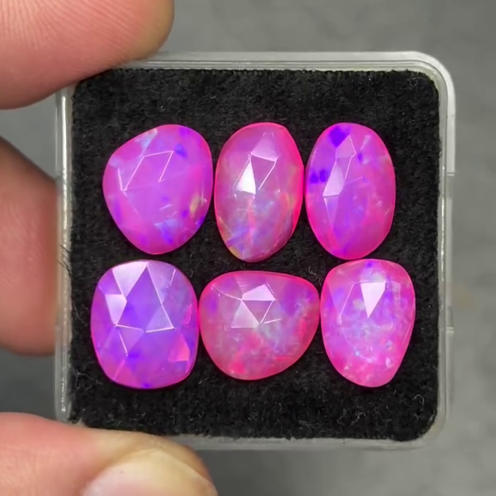 Pink Ethopian Opal Freeform Shape Flat Back Rosecut Gemstones Lot, 11-12 mm