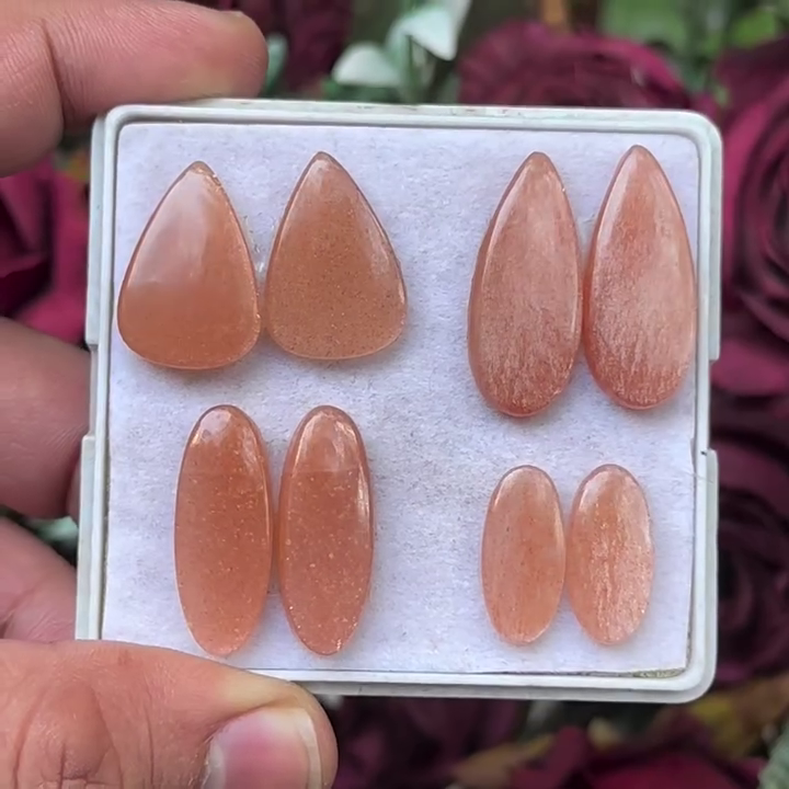 Peach Moonstone Pairs Cabochons Mix Shape Flat Back Gemstones Lot 18-26 mm