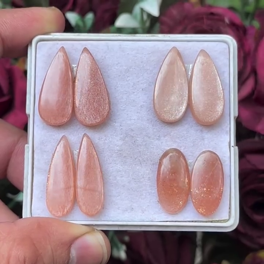 Peach Moonstone Pairs Cabochons Mix Shape Flat Back Gemstones Lot 19-24 mm