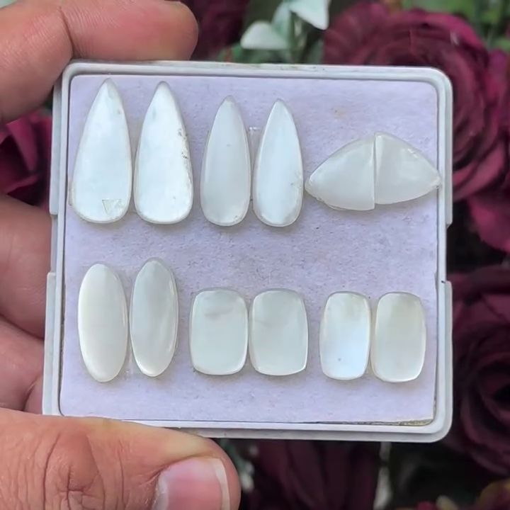 White Moonstone Pairs Cabochons Mix Shape Flat Back Gemstones Lot 11-22 mm