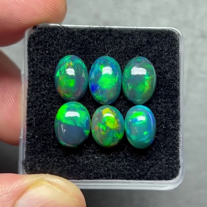 Black Ethiopian Opal : Flat Back Oval Shape Rosecut Gemstone Lot, 9-10 mm BO-03