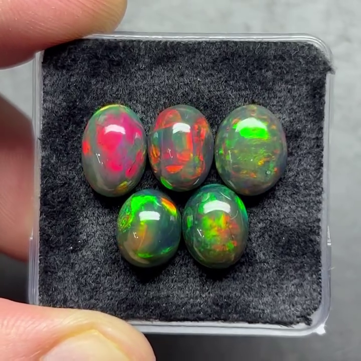 Black Ethiopian Opal : Flat Back Oval Shape Rosecut Gemstone Lot, 9-10 mm BO-05