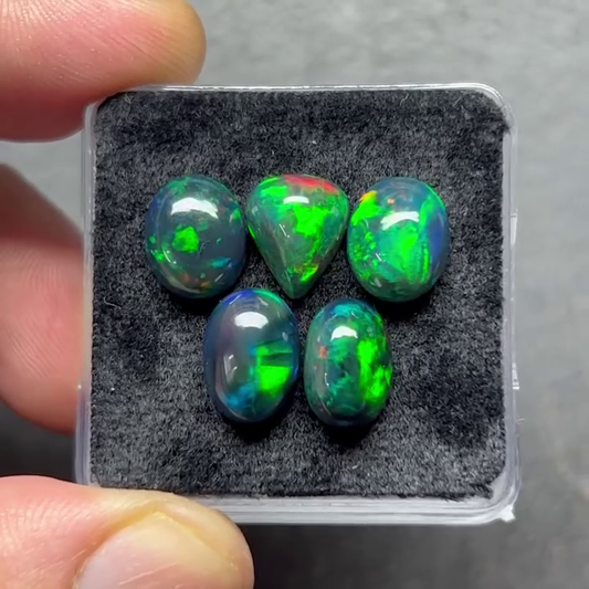 Black Ethiopian Opal : Flat Back Mix Shape Rosecut Gemstone Lot, 10-11 mm BO-06