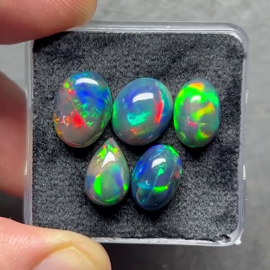 Black Ethiopian Opal : Flat Back Mix Shape Rosecut Gemstone Lot, 11-12 mm BO-07