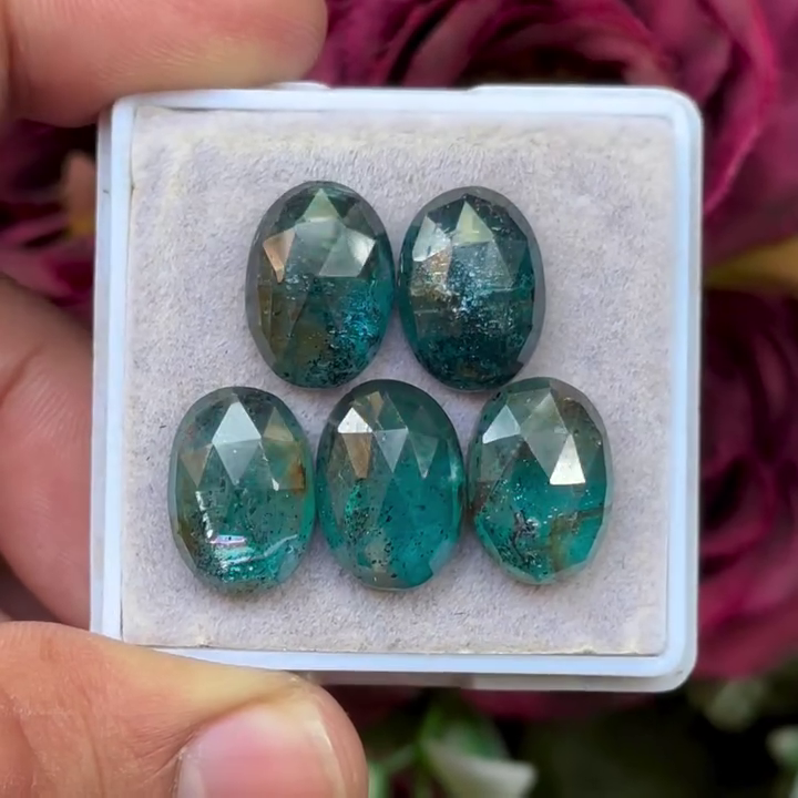Moss Teal Kyanite Oval shape Rosecut Flat Back Gemstones Lot 10X14 mm