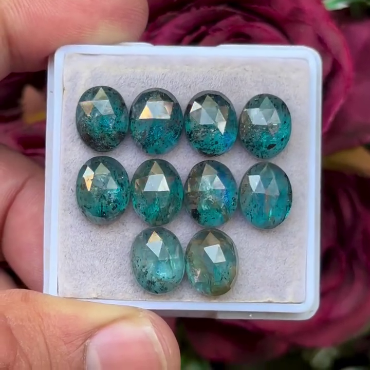 Moss Teal Kyanite Oval shape Rosecut Flat Back Gemstones Lot 8X10 mm