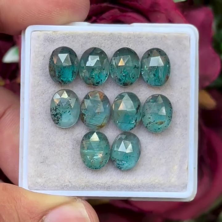 Moss Teal Kyanite Oval shape Rosecut Flat Back Gemstones Lot 7X9 mm