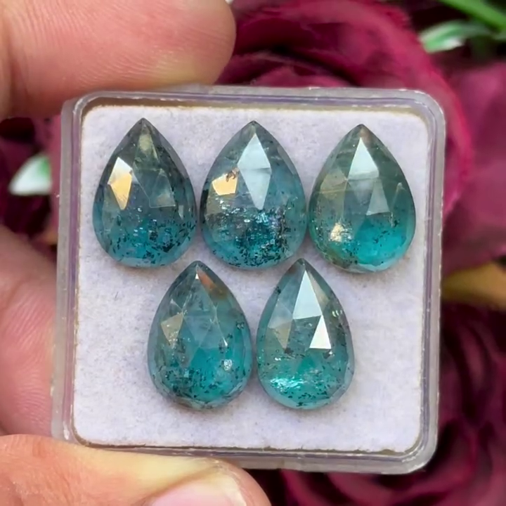 Moss Teal Kyanite Pear shape Rosecut Flat Back Gemstones Lot 10X14 mm