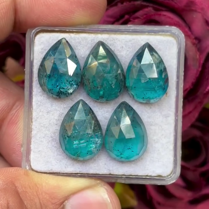 Moss Teal Kyanite Pear shape Rosecut Flat Back Gemstones Lot 10X14 mm