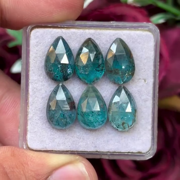 Moss Teal Kyanite Pear shape Rosecut Flat Back Gemstones Lot 8X12 mm