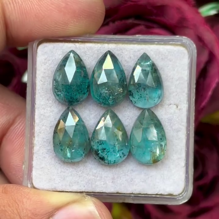 Moss Teal Kyanite Pear shape Rosecut Flat Back Gemstones Lot 8X12 mm