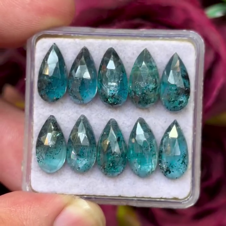 Moss Teal Kyanite Pear shape Rosecut Flat Back Gemstones Lot 6X12 mm