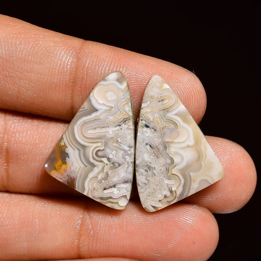 Wonderful A One Quality 100% Natural Crazy Lace Agate Fancy Shape Cabochon Loose Gemstone Pair For Making Earrings 25.5 Ct 22X16X4 mm V-1073