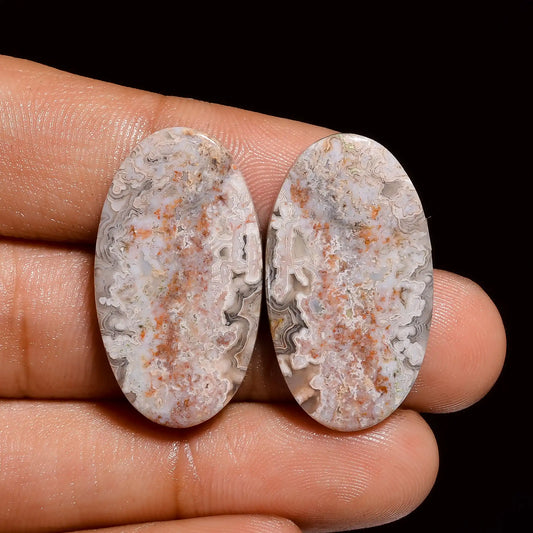 Exclusive Top Grade Quality 100% Natural Crazy Lace Agate Oval Shape Cabochon Loose Gemstone Pair For Making Earrings 32 Ct 28X16X4 mm V-1081