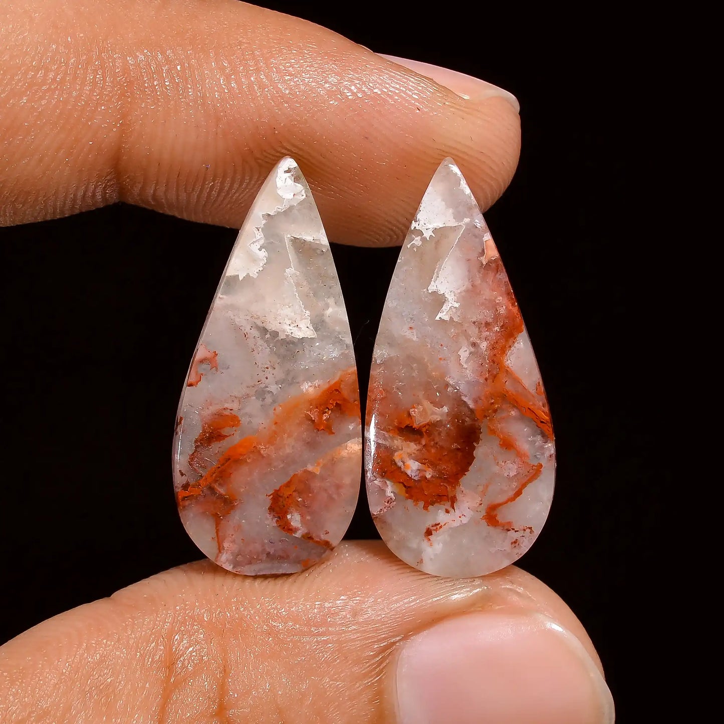 Elegant Top Grade Quality 100% Natural Crazy Lace Agate Pear Shape Cabochon Loose Gemstone Pair For Making Earrings 15.5 Ct 25X11X4 mm V-1082