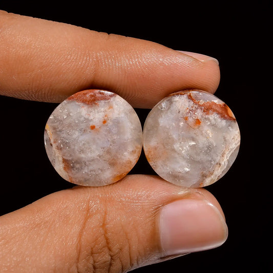 Crazy Lace Agate Round Shape Cabochon Loose Gemstone Pair Natural 28.5 Ct. 18X18 19X19 mm V-1087
