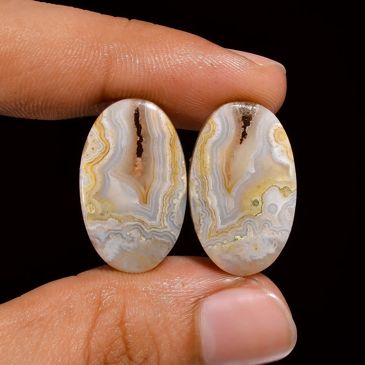 Marvellous Top Grade Quality 100% Natural Crazy Lace Agate Oval Shape Cabochon Loose Gemstone Pair For Making Earrings 25 Ct 23X14X4 mm V1088