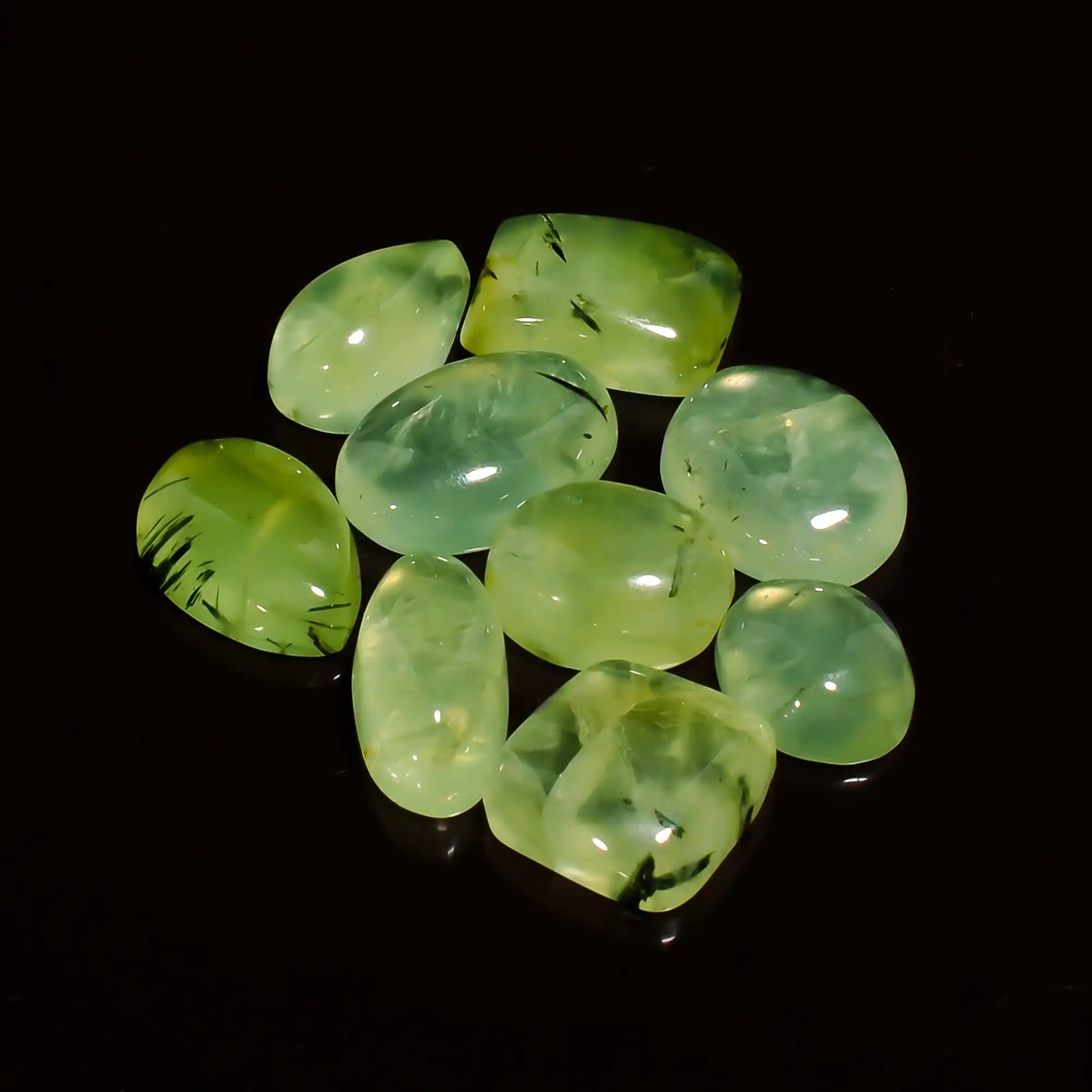 Superb Top Grade Quality 100% Natural Prehnite Mix Shape Cabochon Loose Gemstone 9 Pcs Lot For Making Jewelry 80.5 Ct. 13X10 17X12 mm V-1117