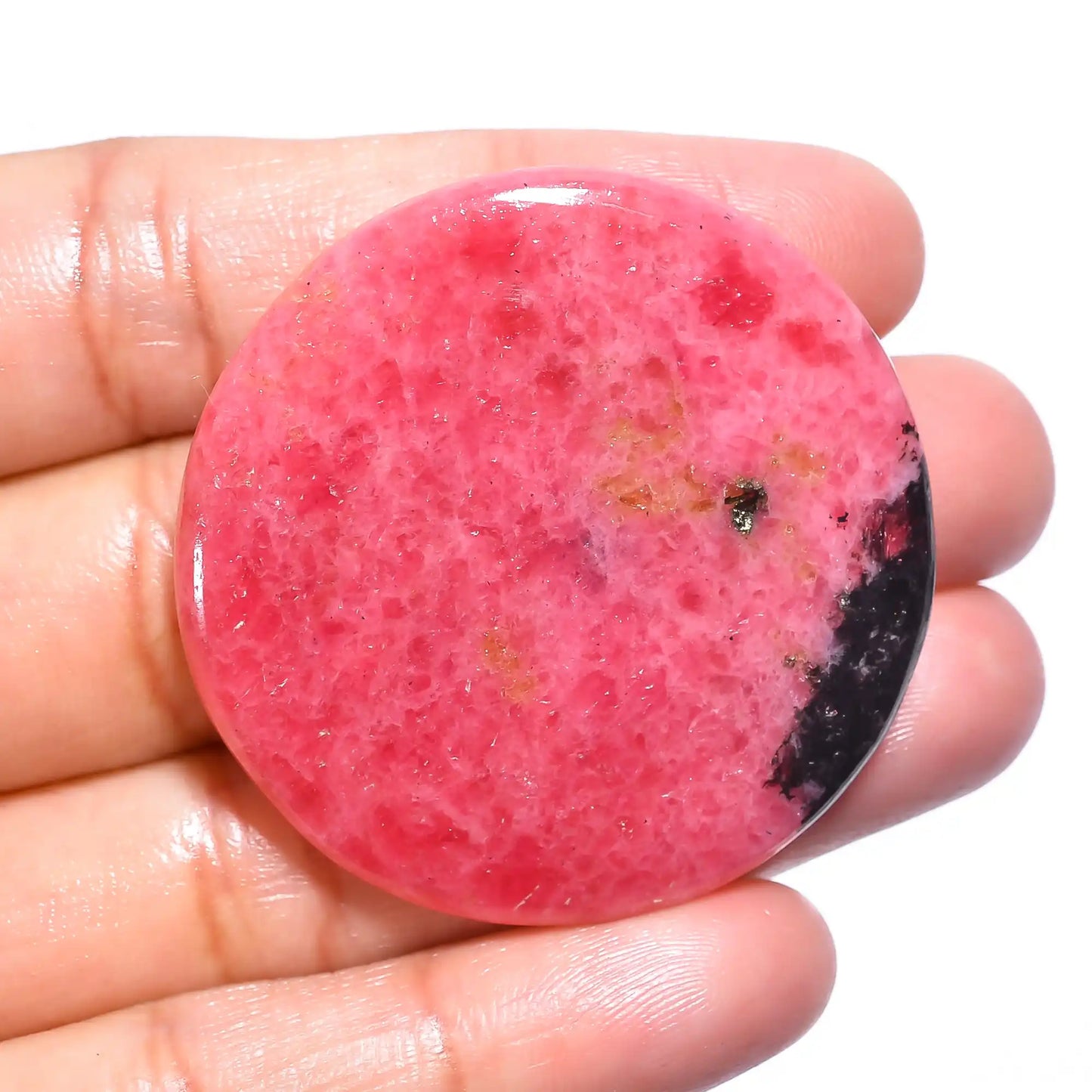 Incredible Top Grade Quality 100% Natural Rhodonite Round Shape Cabochon Loose Gemstone For Making Jewelry 81.5 Ct. 41X41X5 mm V-140