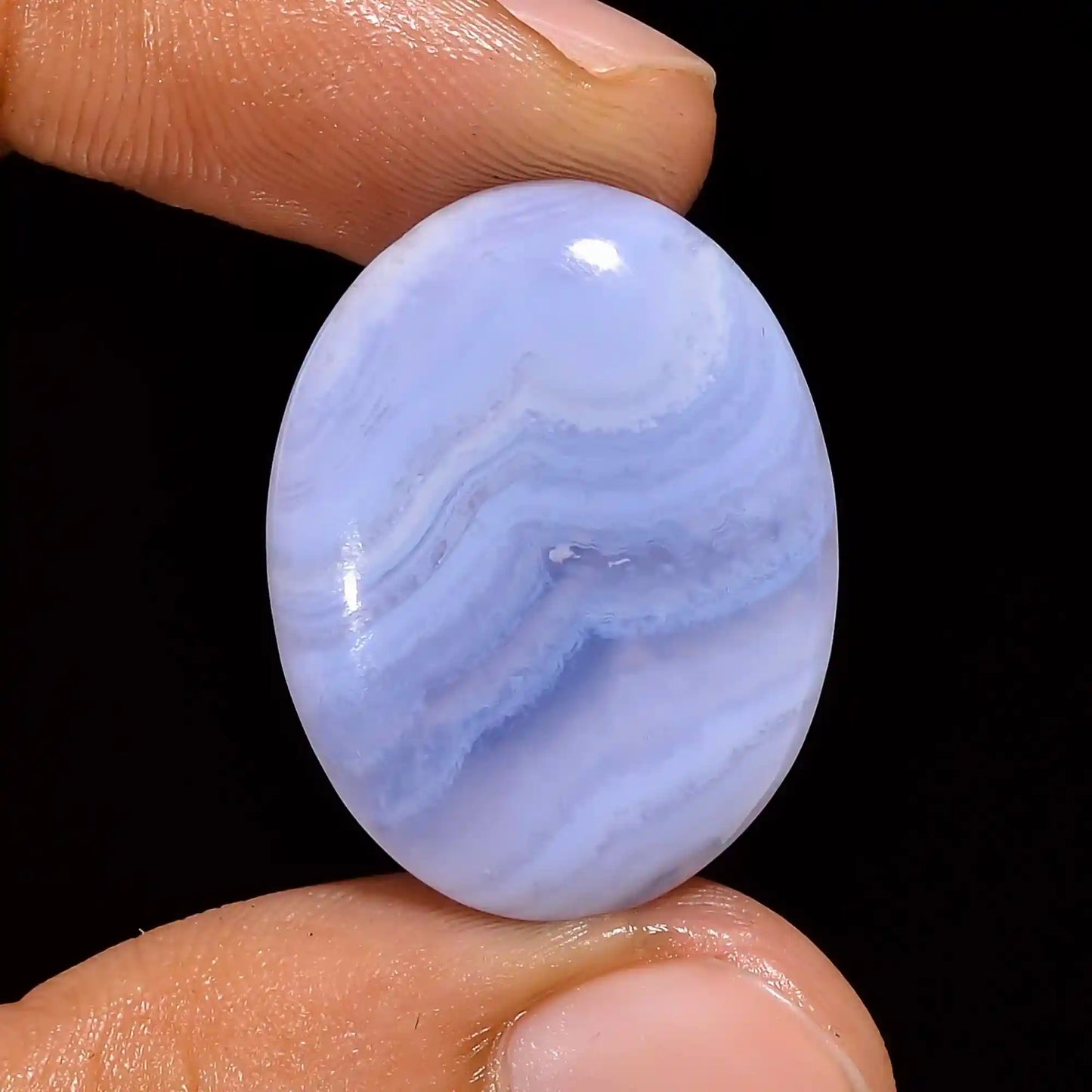 Gorgeous Top Grade Quality 100% Natural Blue Lace Agate Oval Shape Cabochon Loose Gemstone For Making Jewelry 21.5 Ct. 25X19X5 mm V-1455