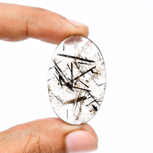 Incredible Top Grade Quality 100% Natural Black Rutile Quartz Oval Shape Cabochon Loose Gemstone For Making Jewelry 32 Ct. 36X24X4 mm V-1924