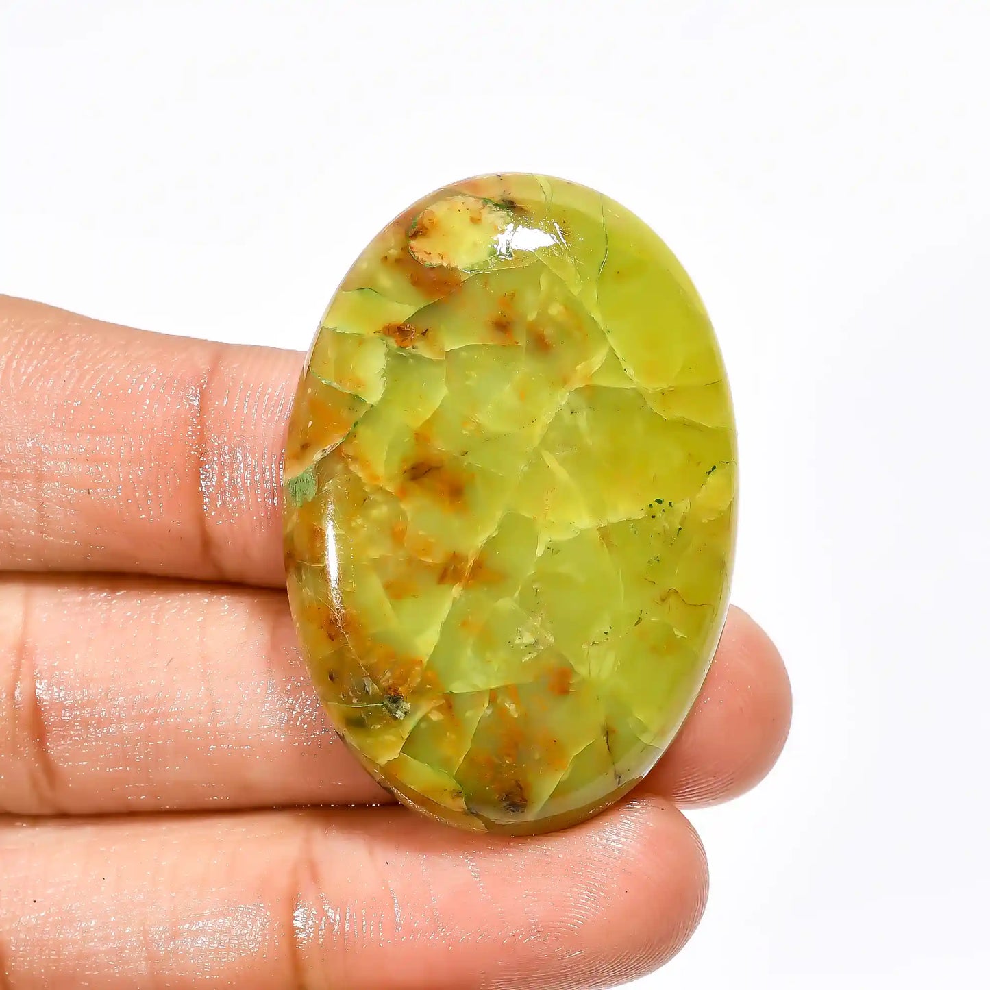 Supreme Top Grade Quality 100% Natural Green Opal Oval Shape Cabochon Loose Gemstone For Making Jewelry 51.5 Ct. 40X28X7 mm V-1931