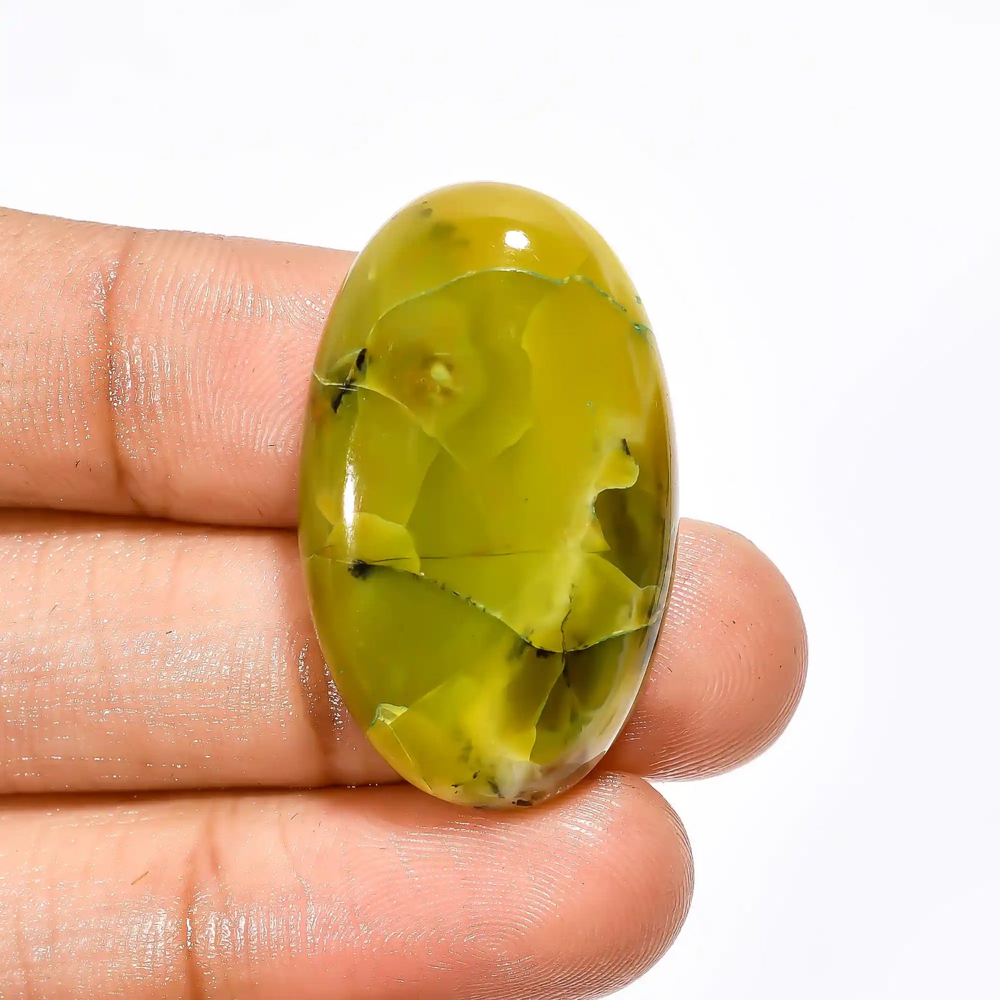 Dazzling Top Grade Quality 100% Natural Green Opal Oval Shape Cabochon Loose Gemstone For Making Jewelry 26 Ct. 32X19X6 mm V-1943