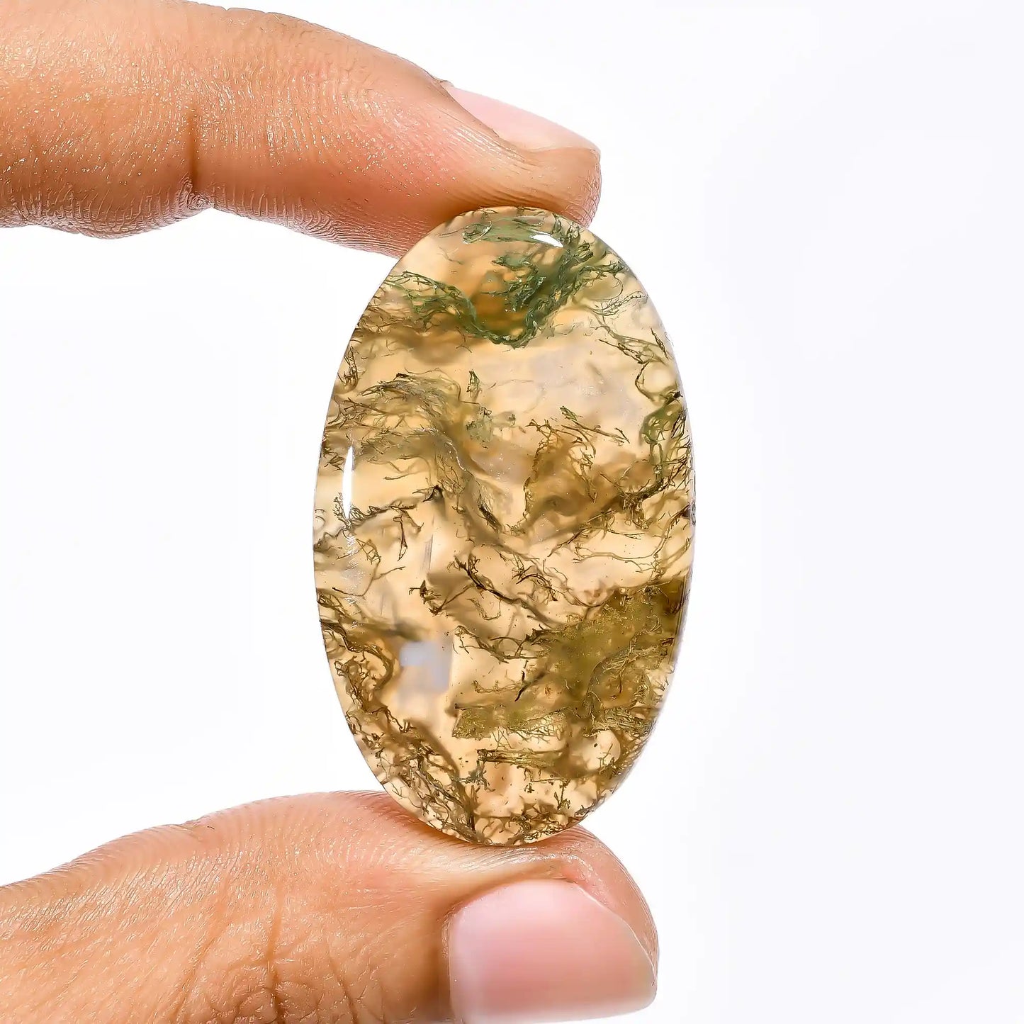 Incredible Top Grade Quality 100% Natural Moss Agate Oval Shape Cabochon Loose Gemstone For Making Jewelry 41.5 Ct. 40X24X5 mm V-1976