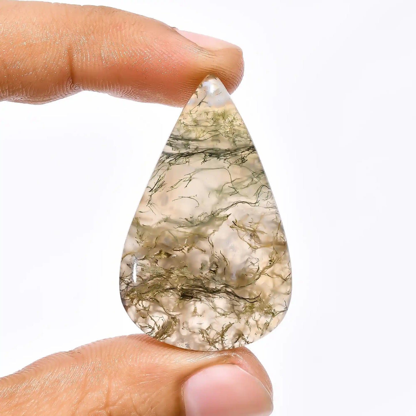 Mind Blowing Top Grade Quality 100% Natural Moss Agate Pear Shape Cabochon Loose Gemstone For Making Jewelry 43.5 Ct. 41X25X6 mm V-1978