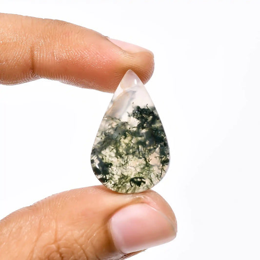 Superb Top Grade Quality 100% Natural Moss Agate Pear Shape Cabochon Loose Gemstone For Making Jewelry 14.5 Ct. 26X16X5 mm V-1981