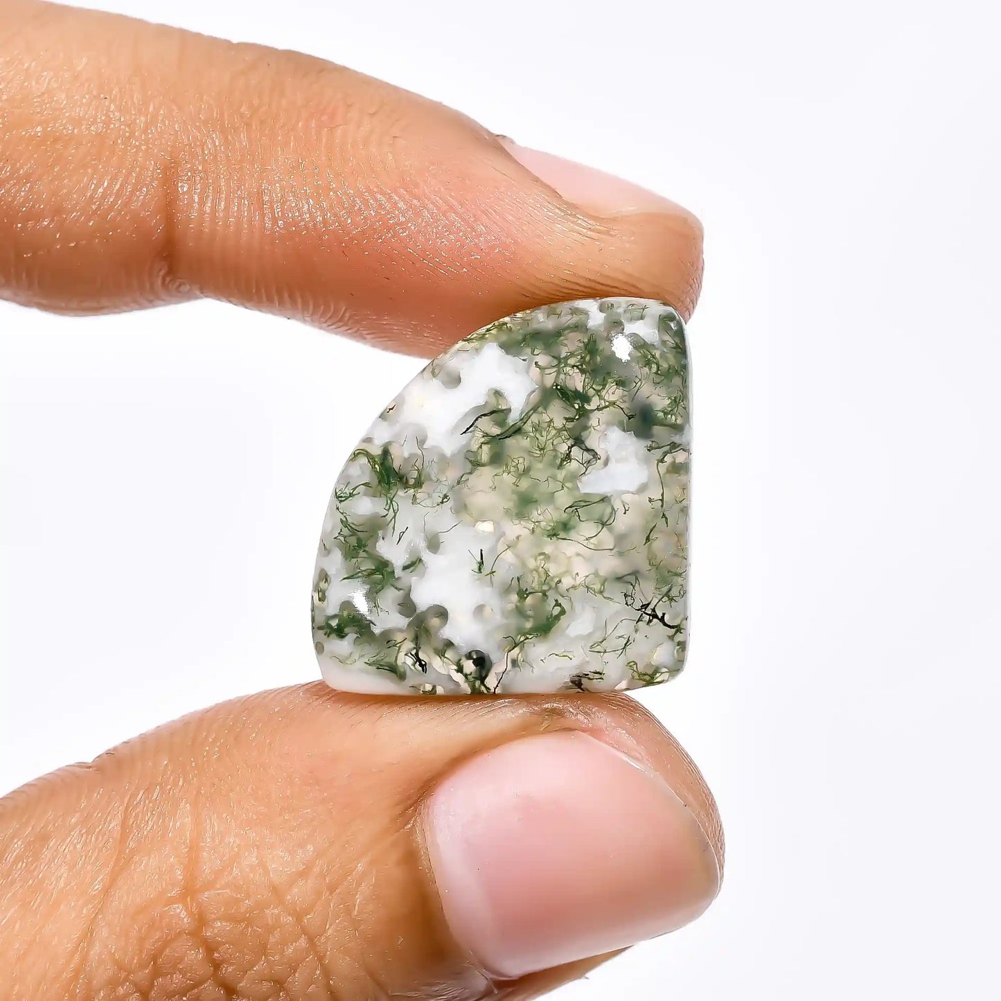 Stunning Top Grade Quality 100% Natural Moss Agate Fancy Shape Cabochon Loose Gemstone For Making Jewelry 16.5 Ct. 24X19X6 mm V-1982