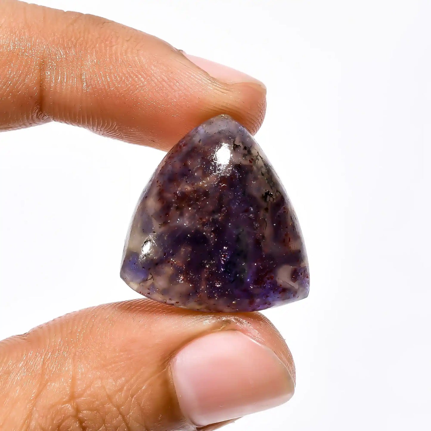 Outstanding Top Grade Quality 100% Natural Iolite Sunstone Trillion Shape Cabochon Loose Gemstone For Making Jewelry 23.5 Ct 22X21X8 mm V-2053