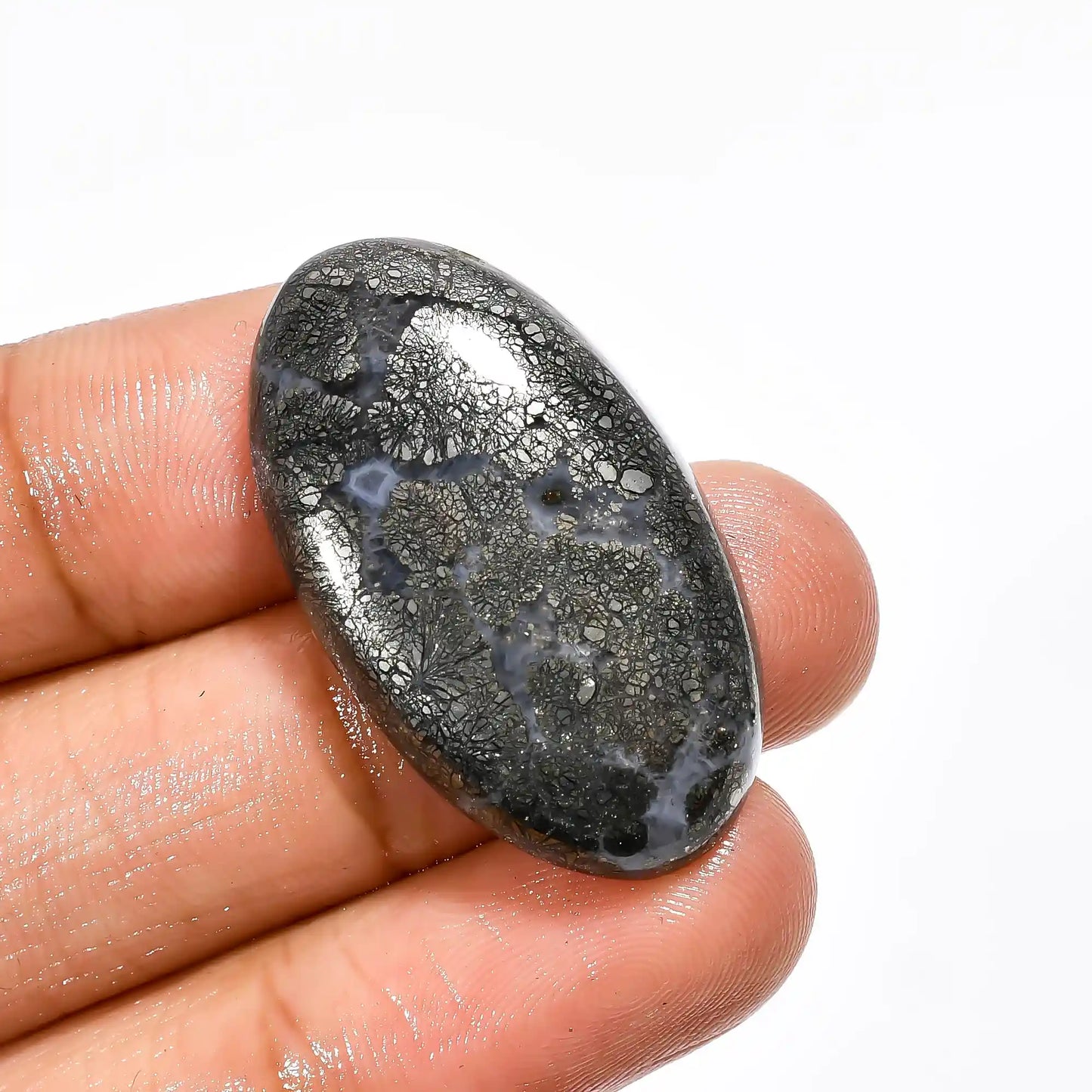 Unique Top Grade Quality 100% Natural Marcasite Agate Oval Shape Cabochon Loose Gemstone For Making Jewelry 35.5 Ct. 32X18X6 mm V-2135