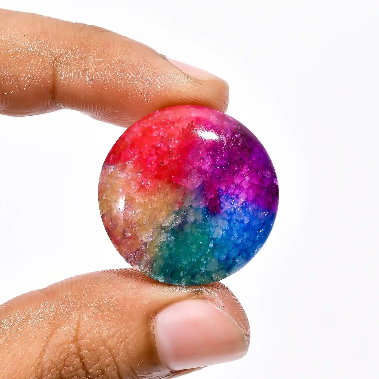 Tempting Top Grade Quality Rainbow Solar Quartz Round Shape Cabochon Loose Gemstone For Making Jewelry 37 Ct. 26X26X7 mm V-2158