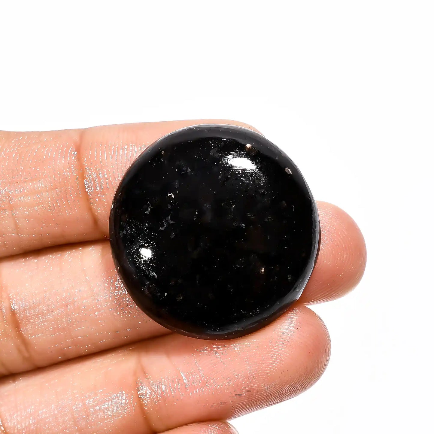 Tempting Top Grade Quality 100% Natural Golden Nuummite Round Shape Cabochon Loose Gemstone For Making Jewelry 46 Ct. 28X28X7 mm V-2259