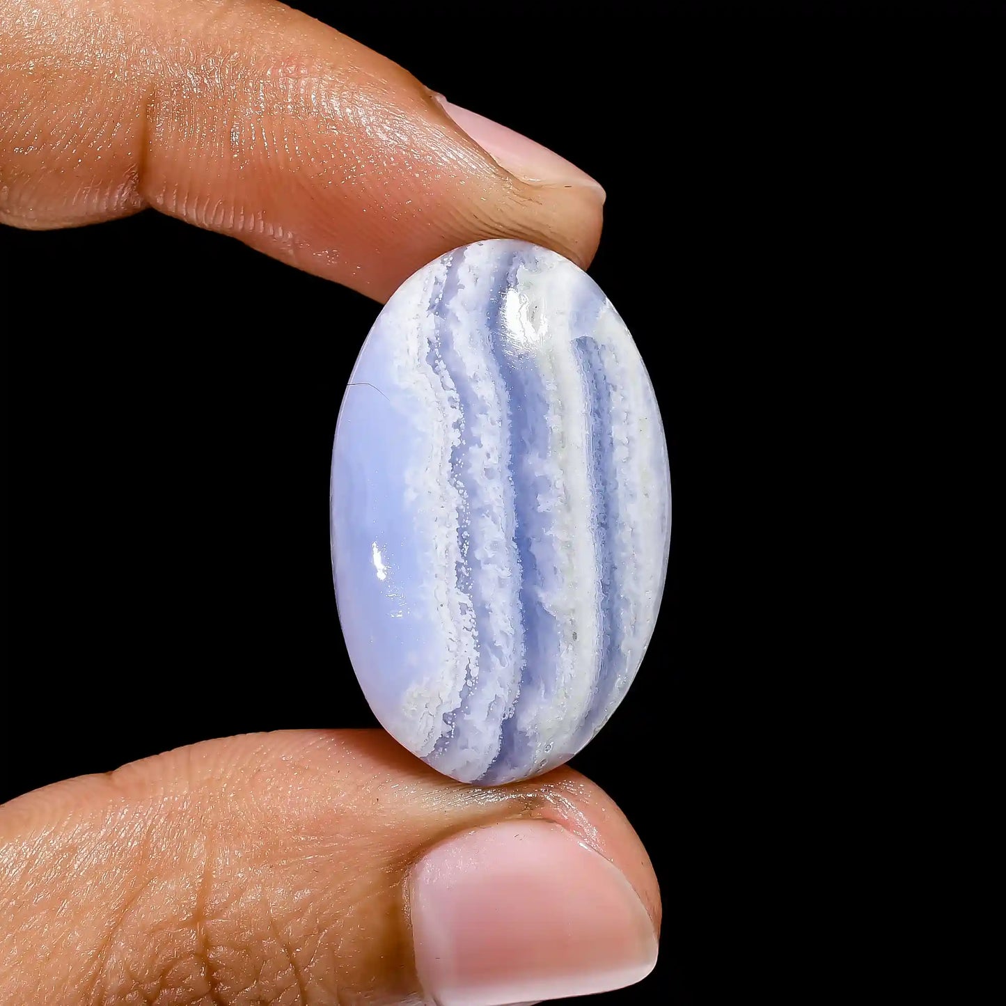 Fantastic Top Grade Quality 100% Natural Blue Lace Agate Oval Shape Cabochon Loose Gemstone For Making Jewelry 32 Ct. 29X18X7 mm V-2361