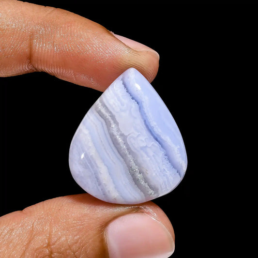 Stunning Top Grade Quality 100% Natural Blue Lace Agate Pear Shape Cabochon Loose Gemstone For Making Jewelry 31.5 Ct. 26X23X7 mm V-2370