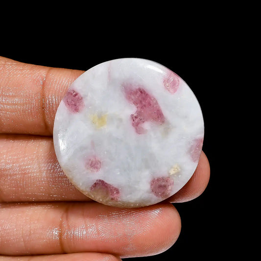 Unique Top Grade Quality 100% Natural Pink Tourmaline Quartz Round Shape Cabochon Loose Gemstone For Making Jewelry 46.5 Ct. 31X31X6 mm V-2374