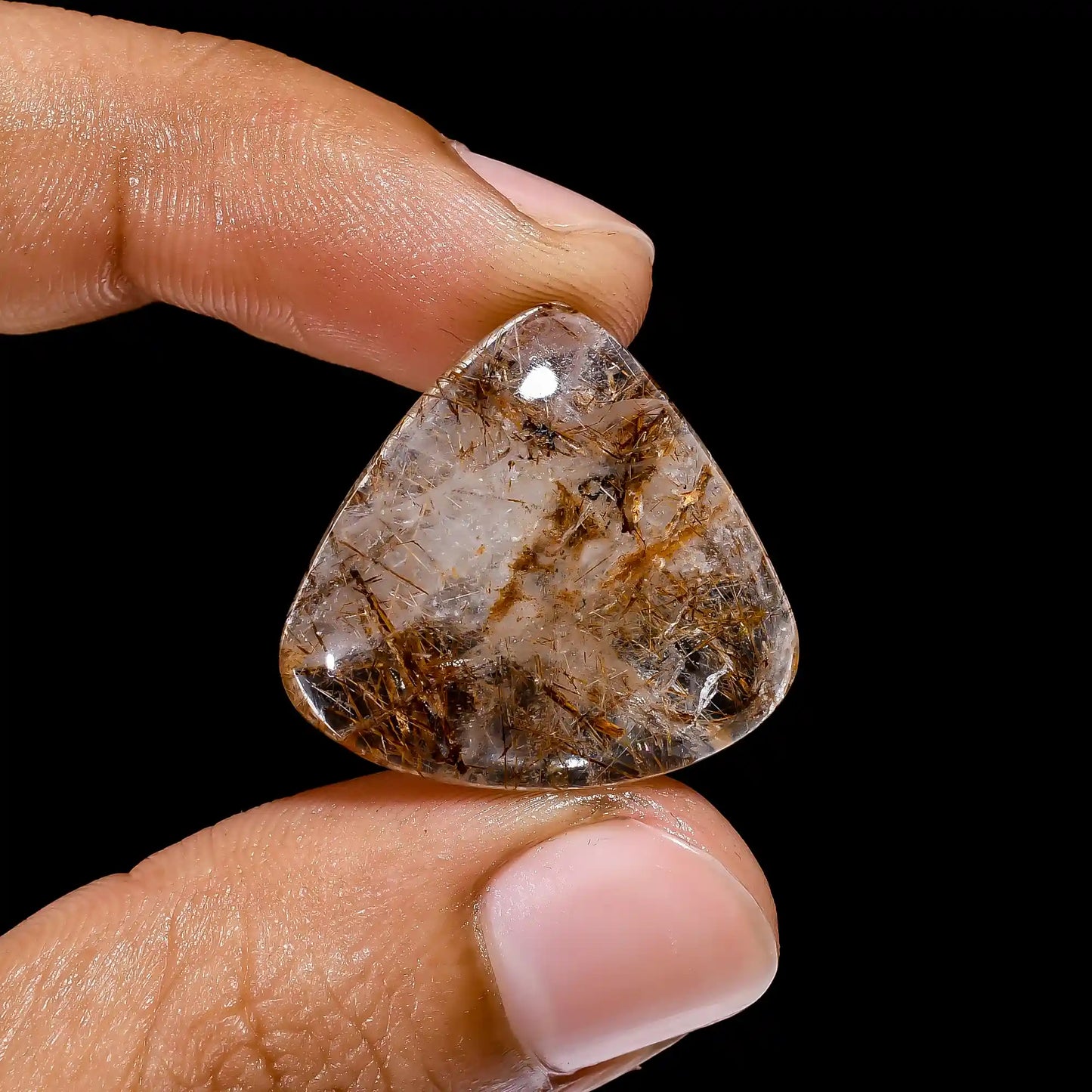 Tempting Top Grade Quality 100% Natural Copper Rutile Quartz Pear Shape Cabochon Loose Gemstone For Making Jewelry 23.5 Ct 23X23X5 mm V-2443