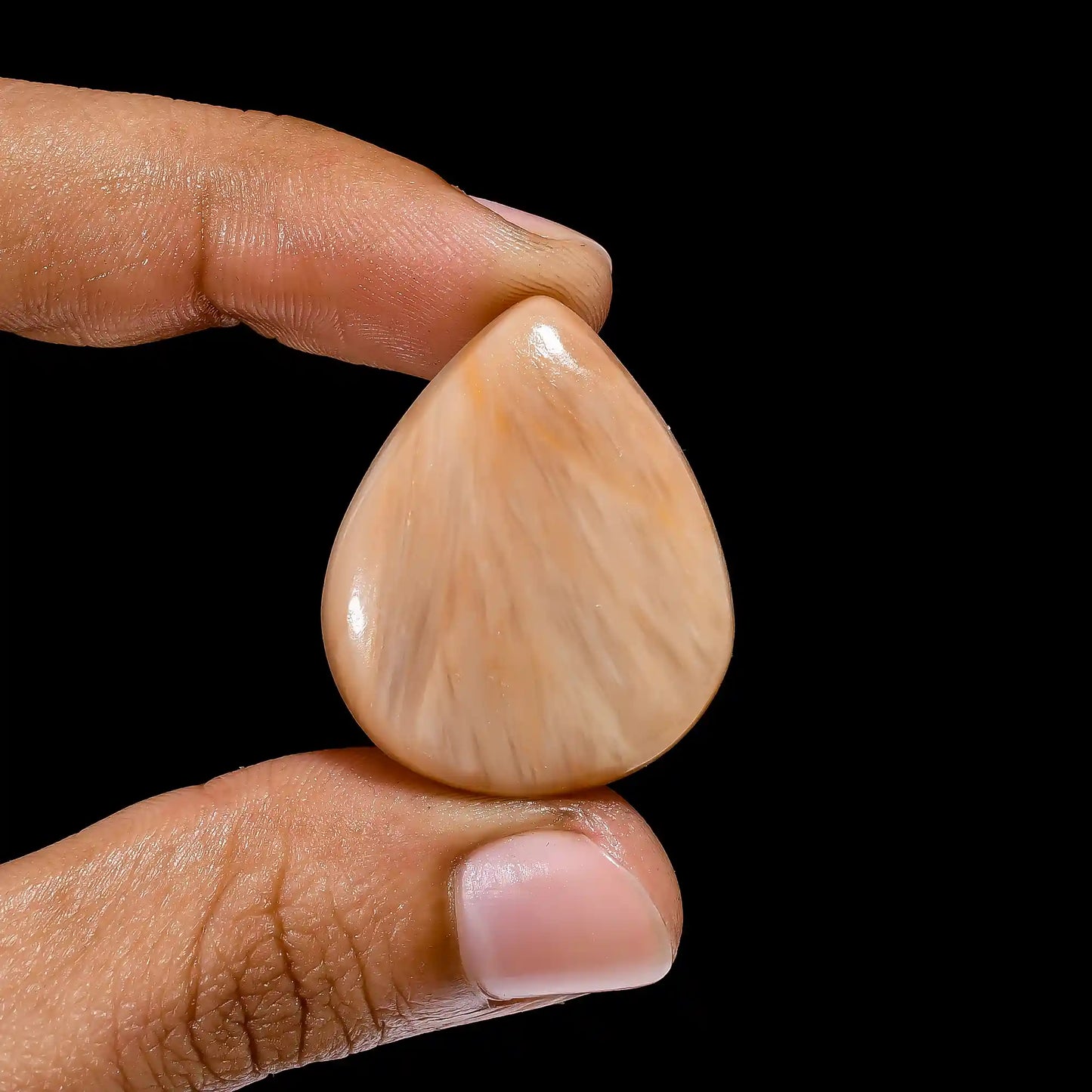 Elegant Top Grade Quality 100% Natural Peach Scolecite Pear Shape Cabochon Loose Gemstone For Making Jewelry 37.5 Ct. 30X25X6 mm V-2456