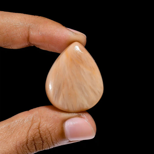 Elegant Top Grade Quality 100% Natural Peach Scolecite Pear Shape Cabochon Loose Gemstone For Making Jewelry 37.5 Ct. 30X25X6 mm V-2456