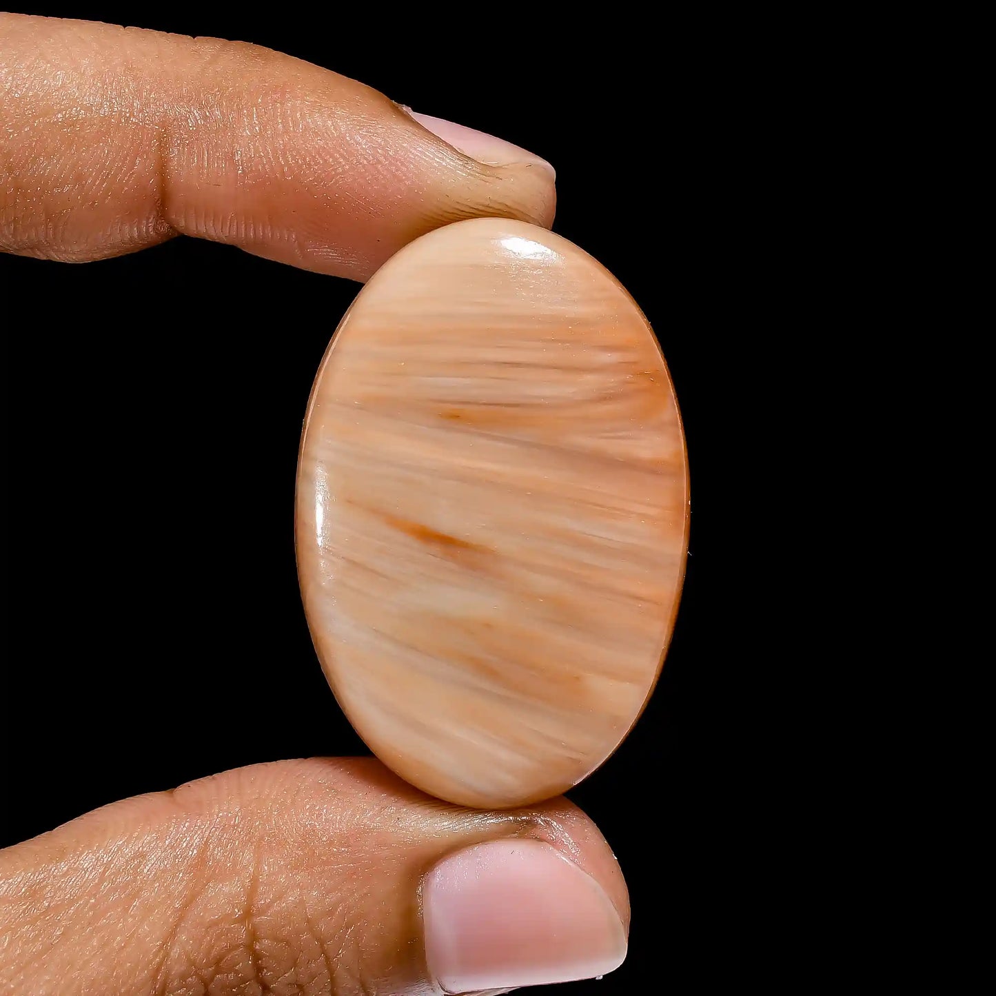 Immaculate Top Grade Quality 100% Natural Peach Scolecite Oval Shape Cabochon Loose Gemstone For Making Jewelry 51 Ct. 37X25X6 mm V-2460