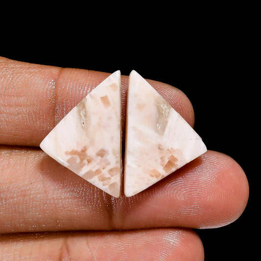 Unique Top Grade Quality 100% Natural Pink Scolecite Triangle Shape Cabochon Loose Gemstone Pair For Making Earrings 13 Ct 22X14X3 mm V-2571