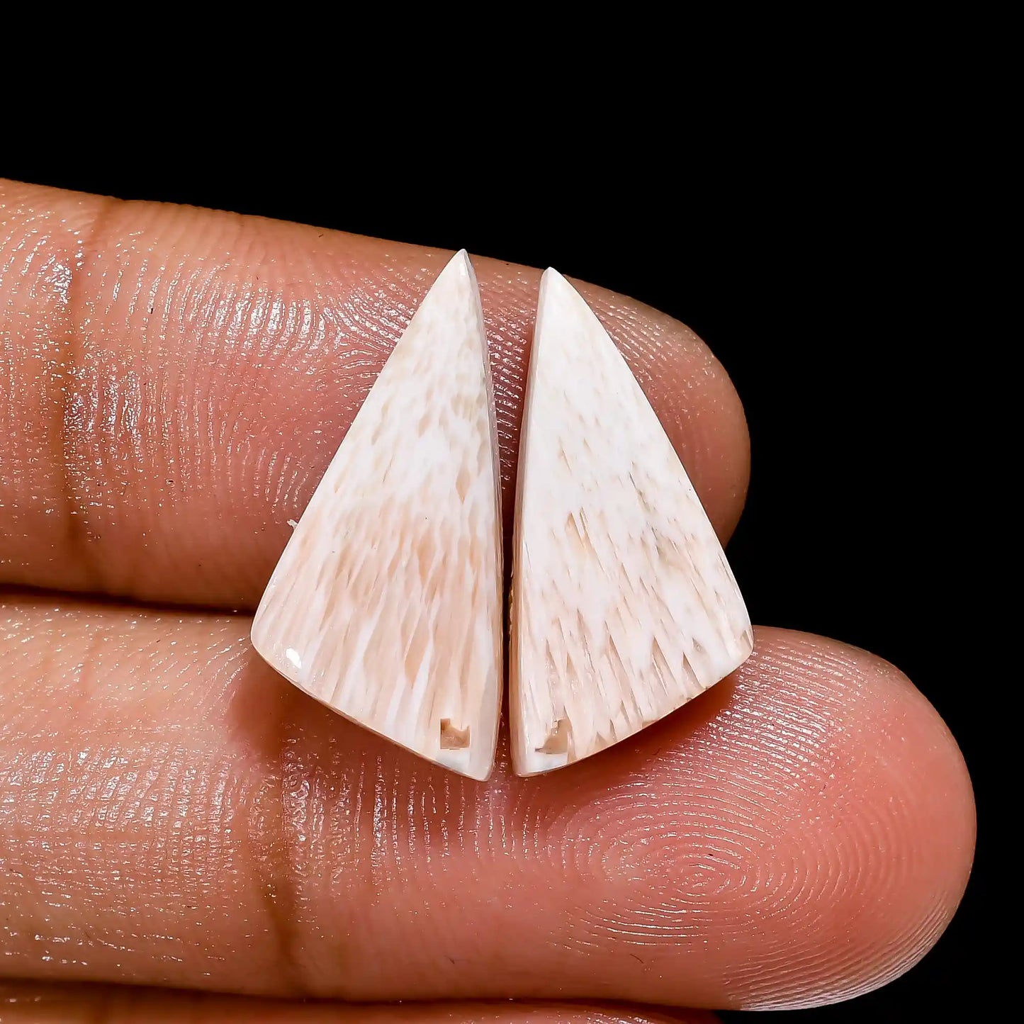 Wonderful Top Grade Quality 100% Natural Pink Scolecite Fancy Shape Cabochon Loose Gemstone Pair For Making Earrings 6.5 Ct 18X8X4 mm V-2574