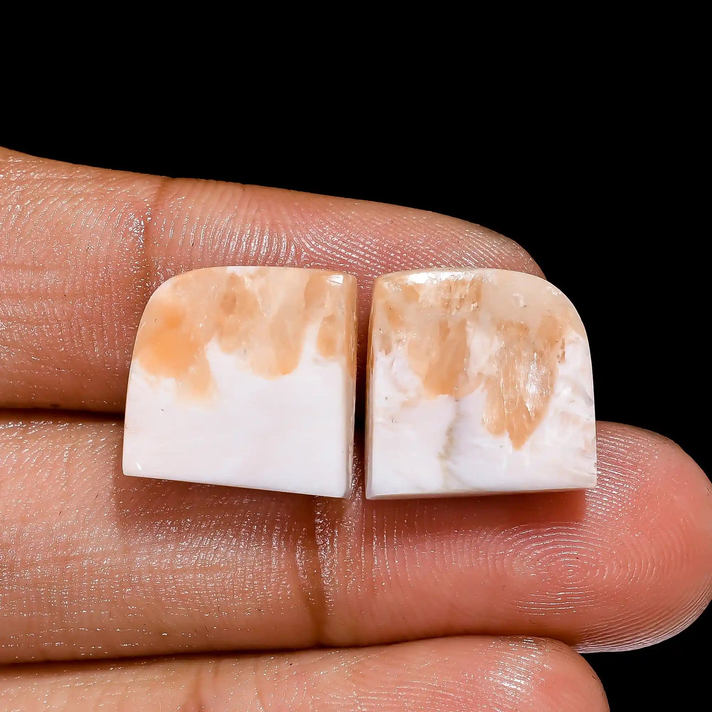 Attractive Top Grade Quality 100% Natural Pink Scolecite Fancy Shape Cabochon Gemstone Pair For Making Earrings 14.5 Ct. 13X13X4 mm V-2576