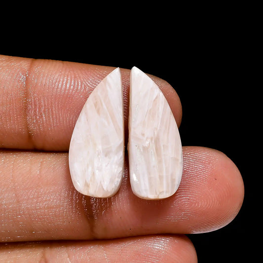 Awesome Top Grade Quality 100% Natural Pink Scolecite Fancy Shape Cabochon Loose Gemstone Pair For Making Earrings 9.5 Ct. cmm V-2577