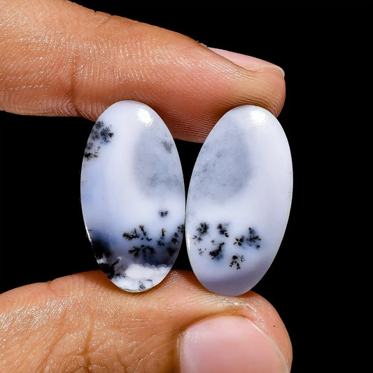 Unique Top Grade Quality 100% Natural Dendrite Opal Oval Shape Cabochon Loose Gemstone Pair For Making Earrings 18 Ct. 22X12X4 mm V-2597