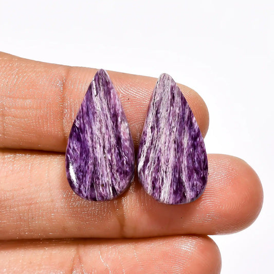 Classic Top Grade Quality 100% Natural Charoite Pear Shape Cabochon Loose Gemstone Pair For Making Earrings 17 Ct. 22X12X4 mm V-2630