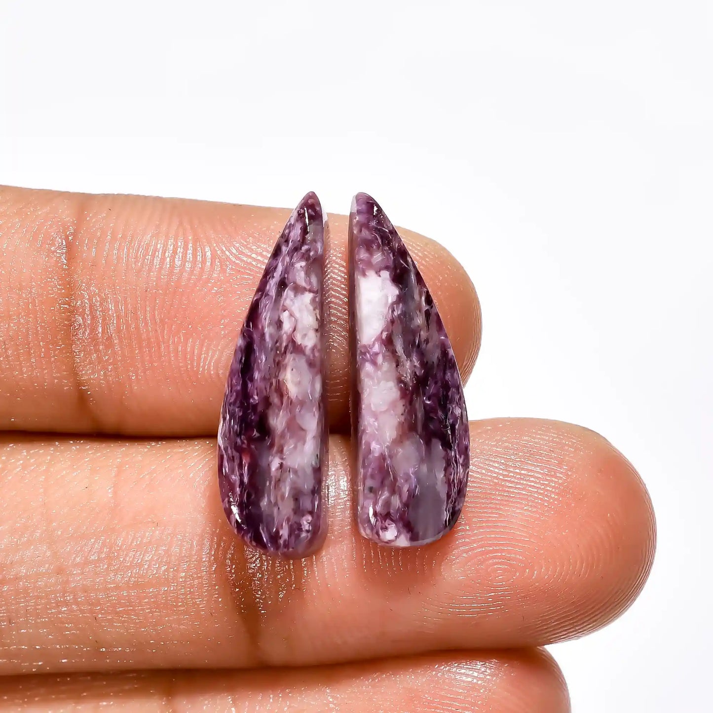 Excellent Top Grade Quality 100% Natural Charoite Fancy Shape Cabochon Loose Gemstone Pair For Making Earrings 11 Ct. 22X7X4 mm V-2632